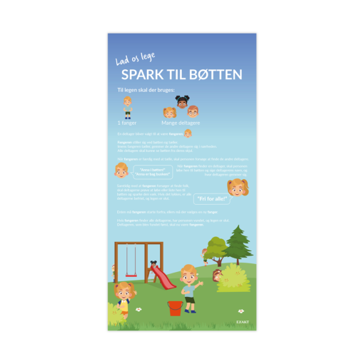 Legeplade med regler til legen spark til bøtten